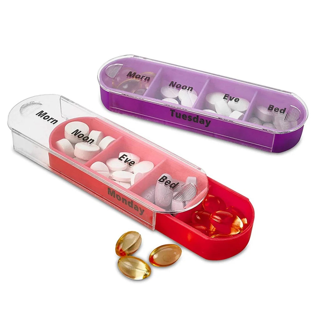 28003 28 Girds PP Daily Pill Case 4 Times A Day 7 Day Seal Medicine Box Portable 7 Stackable Weekly Pill Organizer (No FDA, BPA Free) - 3