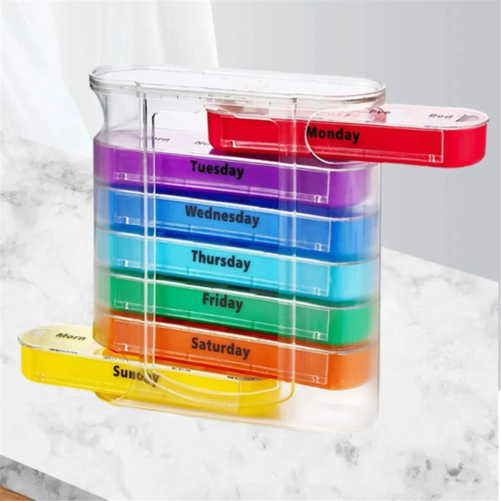 28003 28 Girds PP Daily Pill Case 4 Times A Day 7 Day Seal Medicine Box Portable 7 Stackable Weekly Pill Organizer (No FDA, BPA Free) - 4