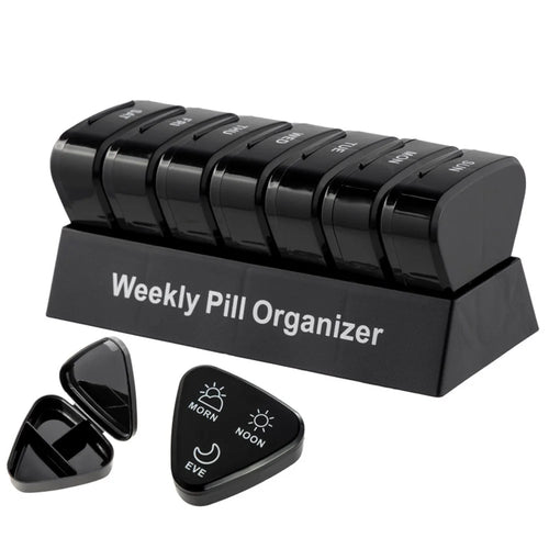 21027 Portable PP Daily Pill Case 2 Times A Day 7 Day Seal Pill Box Holder Easy-Open Weekly Medicine Organizer (No FDA, BPA Free) - Black - 1