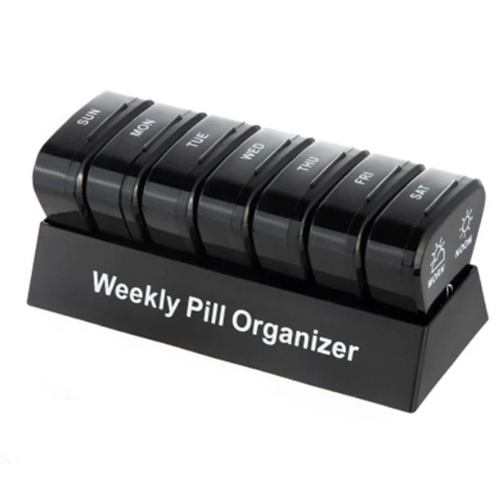 21027 Portable PP Daily Pill Case 2 Times A Day 7 Day Seal Pill Box Holder Easy-Open Weekly Medicine Organizer (No FDA, BPA Free) - Black - 2