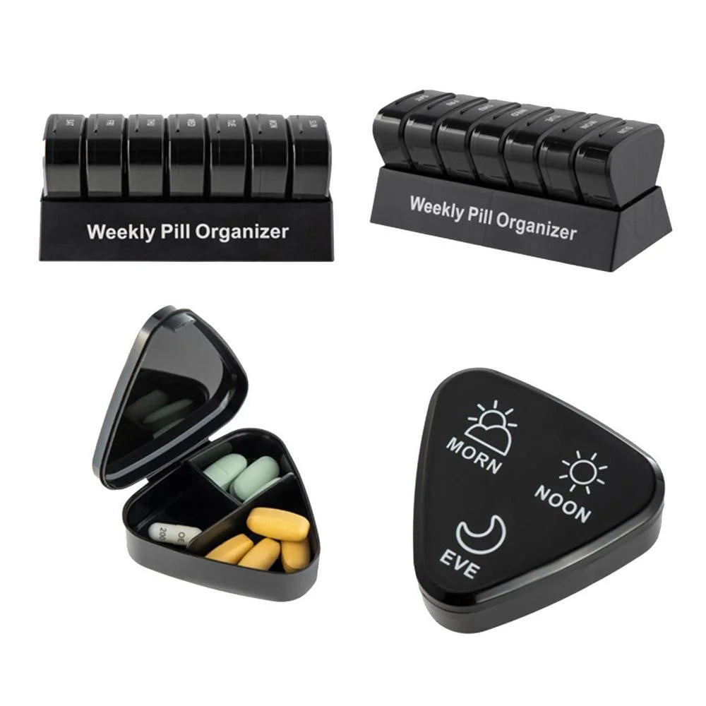 21027 Portable PP Daily Pill Case 2 Times A Day 7 Day Seal Pill Box Holder Easy-Open Weekly Medicine Organizer (No FDA, BPA Free) - Black - 3