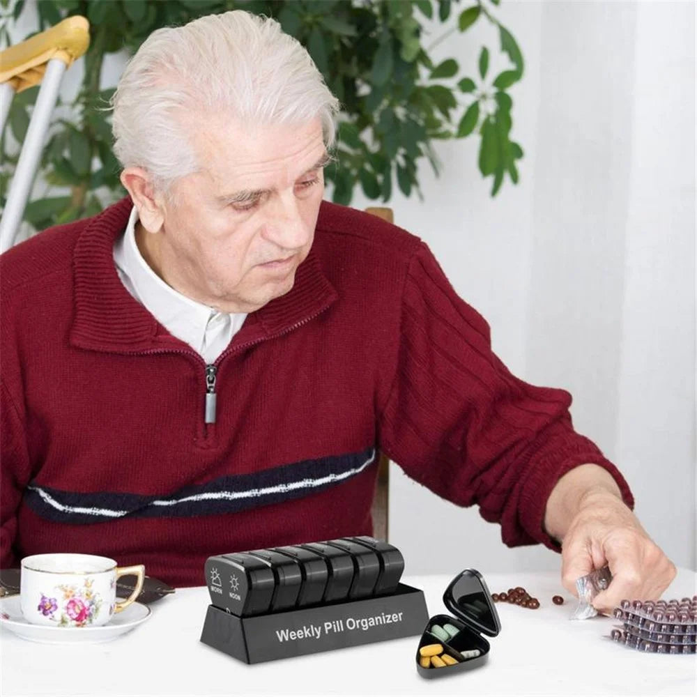 21027 Portable PP Daily Pill Case 2 Times A Day 7 Day Seal Pill Box Holder Easy-Open Weekly Medicine Organizer (No FDA, BPA Free) - Black - 5