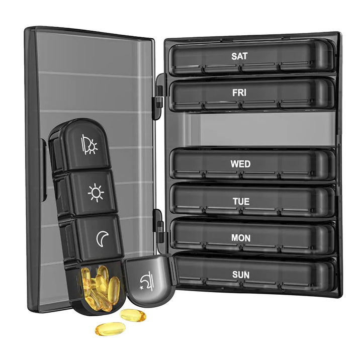 28057 Weekly Pill Organizer 7-Day Portable 28 Grids Large Daily Pill Box PP+ABS Medicine Organizer (No FDA Certificate, BPA Free) - 1