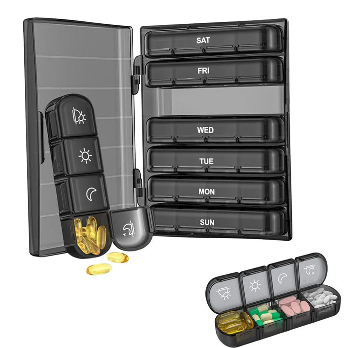 28057 Weekly Pill Organizer 7-Day Portable 28 Grids Large Daily Pill Box PP+ABS Medicine Organizer (No FDA Certificate, BPA Free) - 2