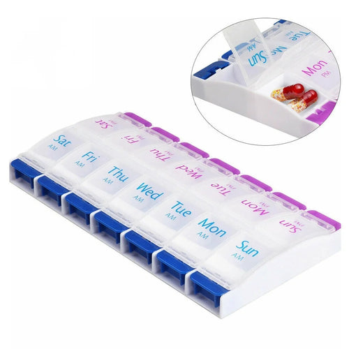 14006 PP Weekly Pill Organizer 2 Times A Day 7 Day Pill Box Holder Easy-Open Daily Medicine Organizer (No FDA Certificate, BPA Free) - 1