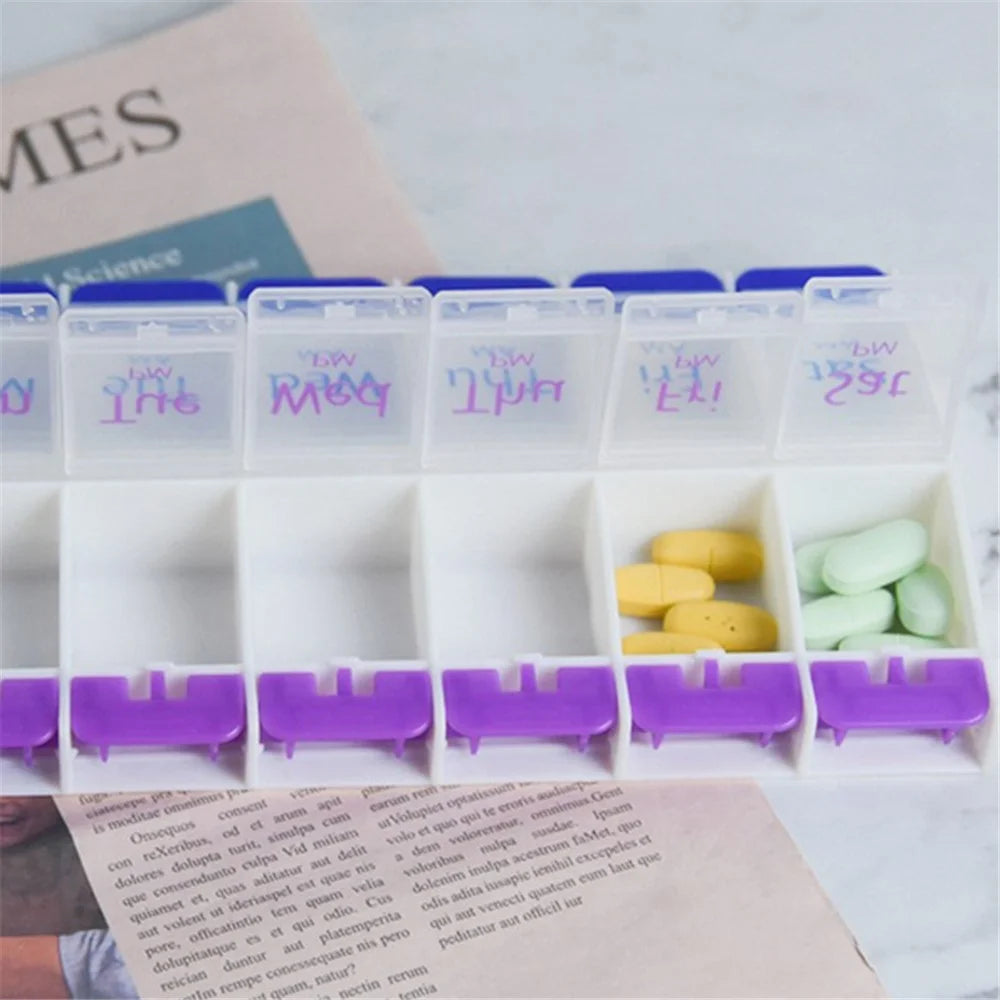 14006 PP Weekly Pill Organizer 2 Times A Day 7 Day Pill Box Holder Easy-Open Daily Medicine Organizer (No FDA Certificate, BPA Free) - 7