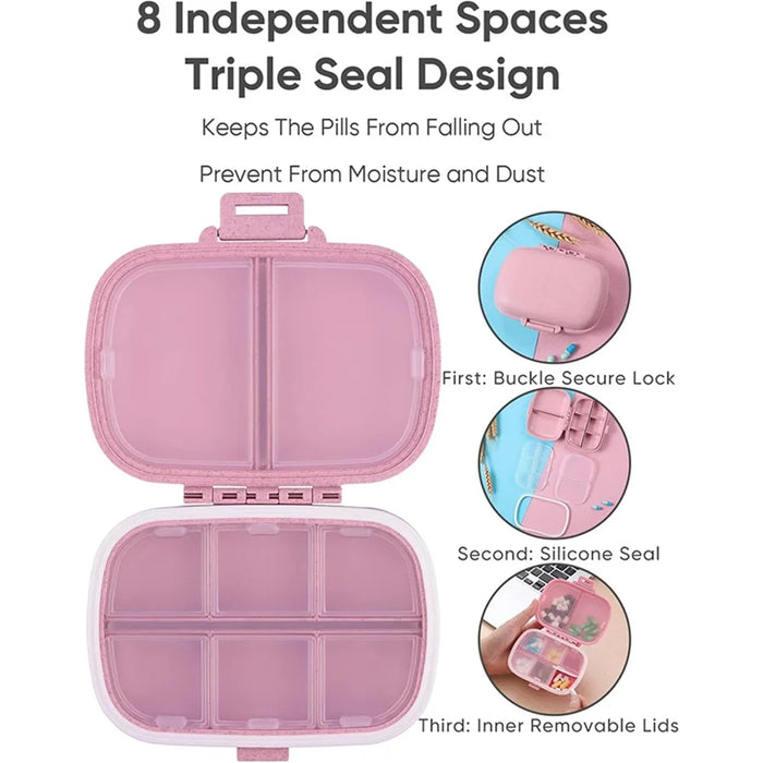 HOLII Daily Pill Organizer 8 Compartments Portable Pill Case Storage Box (BPA Free, No FDA Certificate) - Pink - 4