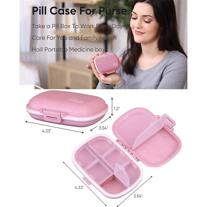 HOLII Daily Pill Organizer 8 Compartments Portable Pill Case Storage Box (BPA Free, No FDA Certificate) - Pink - 6