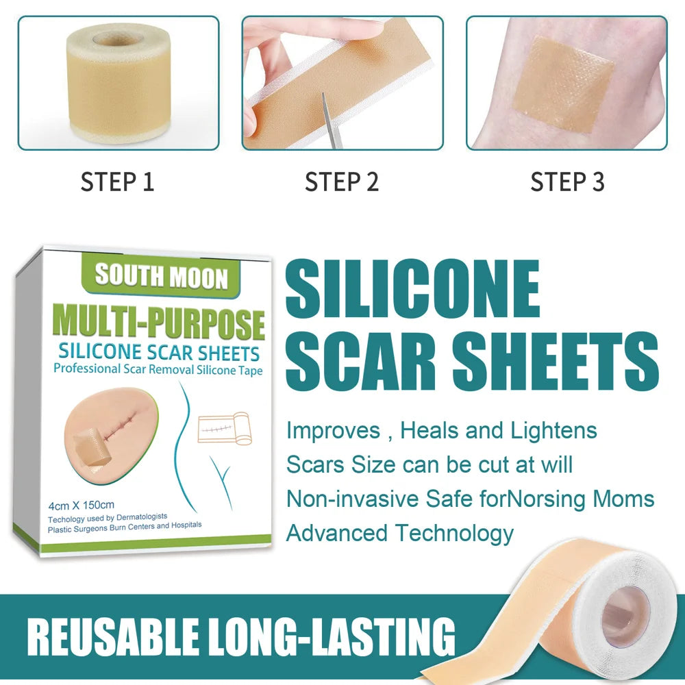 SOUTH MOON Silicone Scar Sheets Medical-Grade Scar Removal Patches Skin Repair Treatment for Post Surgery Acne Marks - 7