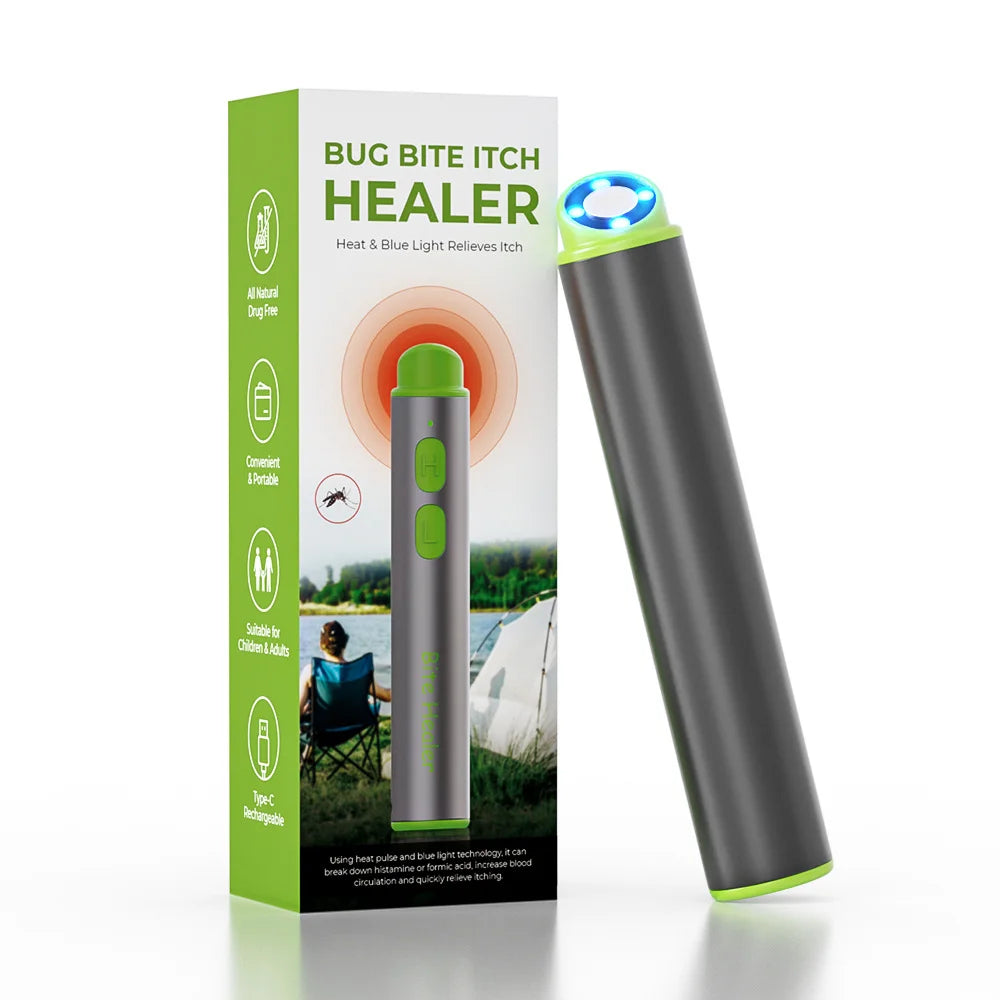 Portable Bug Bite Itch Healer Blue Light Heat Therapy USB Rechargeable Anti Itch Device for Outdoor Camping - Silver - 1