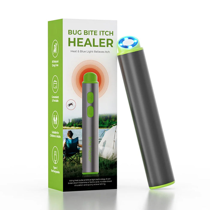Portable Bug Bite Itch Healer Blue Light Heat Therapy USB Rechargeable Anti Itch Device for Outdoor Camping - Silver - 1