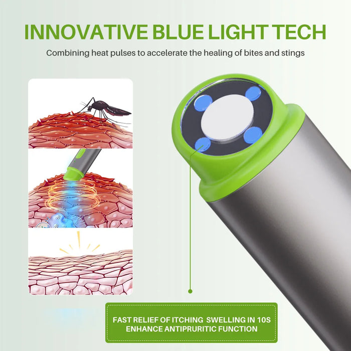 Portable Bug Bite Itch Healer Blue Light Heat Therapy USB Rechargeable Anti Itch Device for Outdoor Camping - Silver - 2