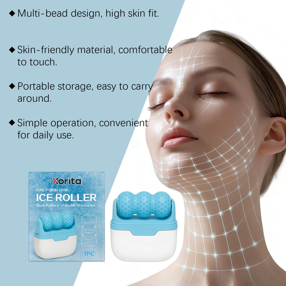 XORITA Ice Roller Portable Facial Massage Tool Multi-Bead Roller Cooling Gel Face Contour Massager - 1 Piece - 7