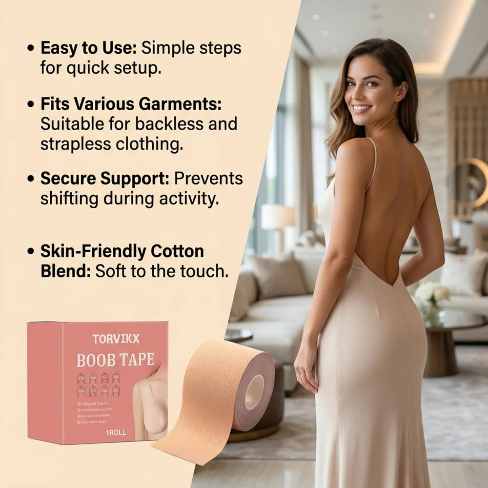 TORVIKX Breathable Breast Lift Tape Skin-Friendly Invisible Push Up Nipple Sticker Roll, Length: 5m - 1 Piece - 4