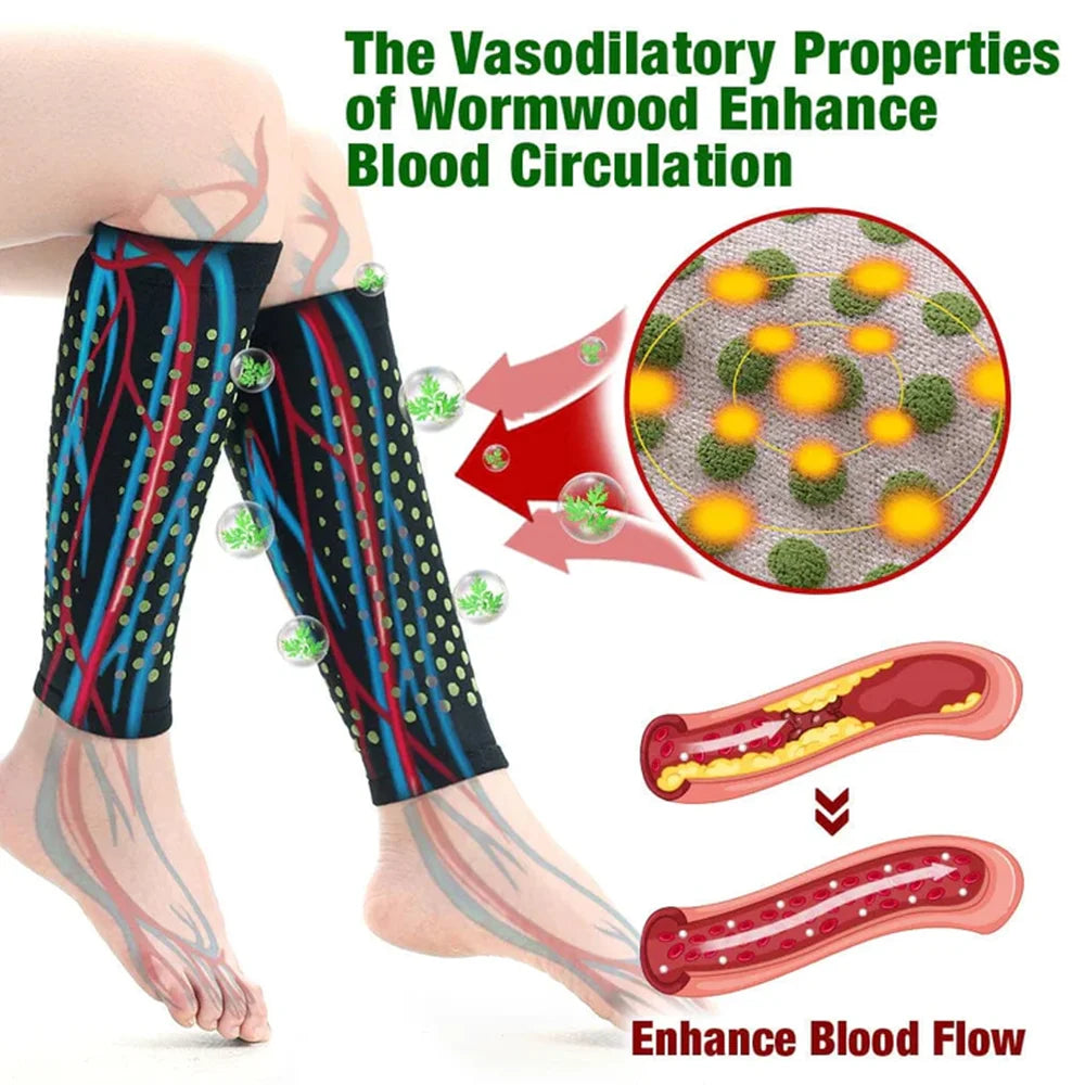 HOUKEA Self-Heating Leg Sleeves for Varicose Veins Relief Mugwort Extract Tourmaline Swell Guard Calf Sleeves - 1 Pair - 4