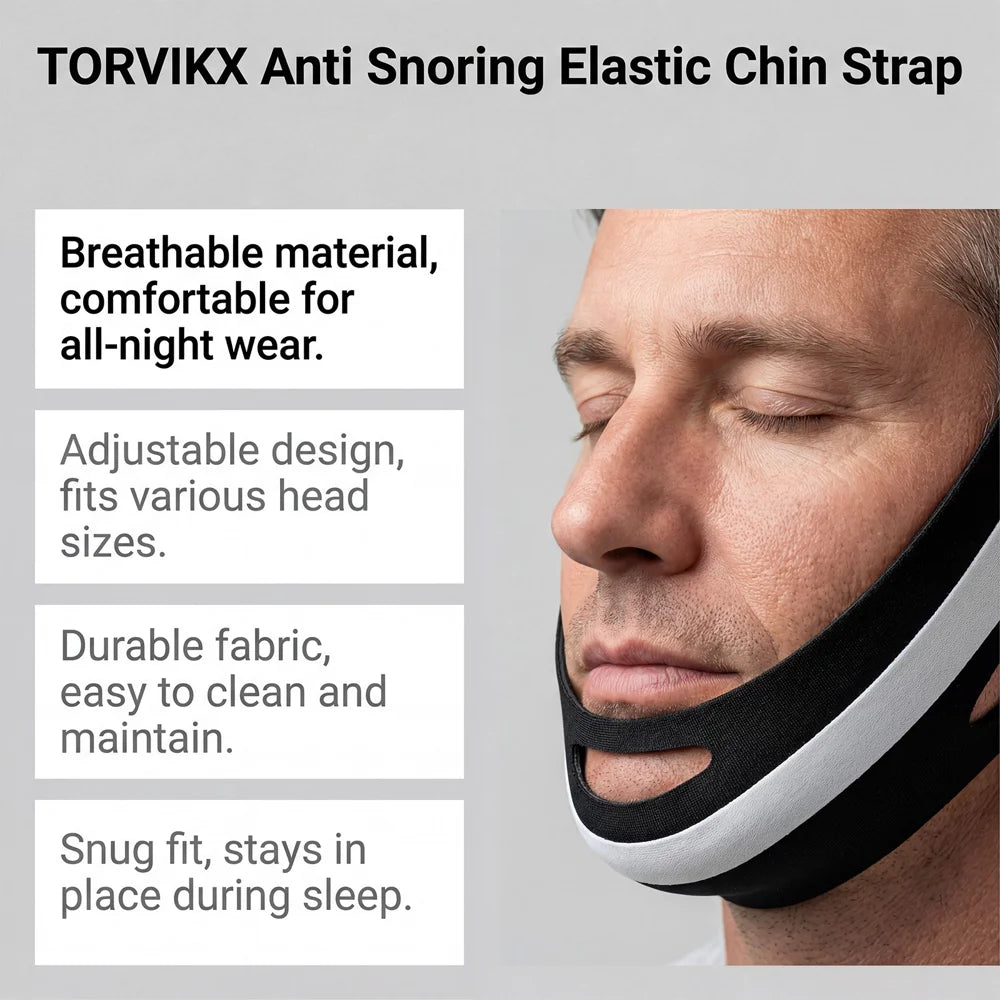 TORVIKX Stop Snoring Elastic Chin Strap Anti Snoring Sleep Aid Adjustable Snore Reduction Chin Belt - 5