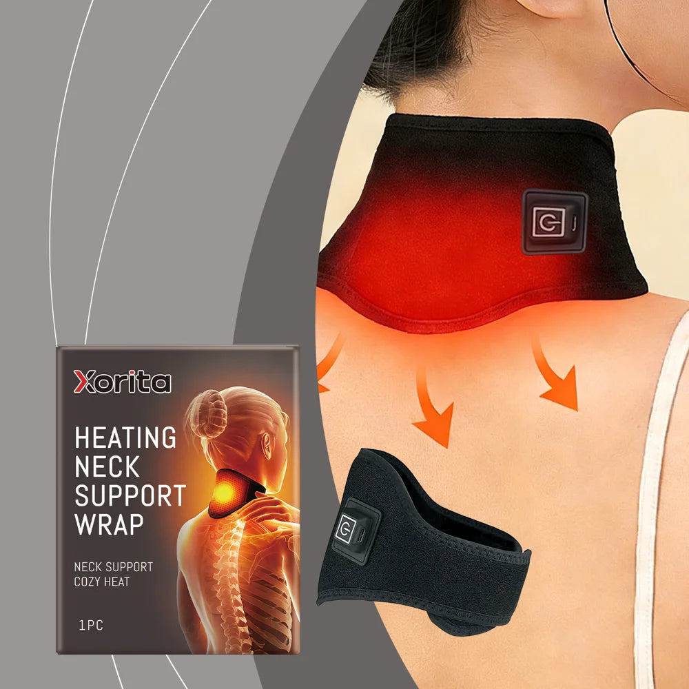 XORITA Heating Neck Support Wrap Neoprene Pain Relief Electric Heating Neck Brace for Home Office - Black - 2