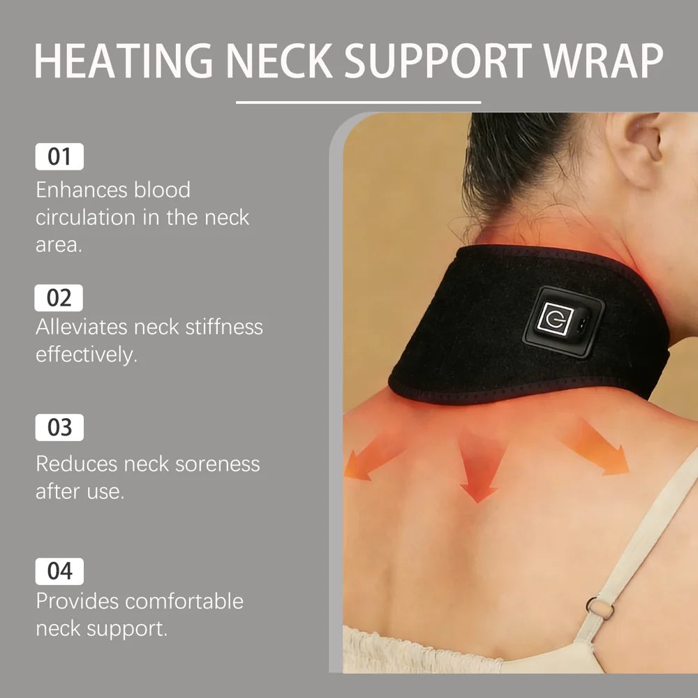XORITA Heating Neck Support Wrap Neoprene Pain Relief Electric Heating Neck Brace for Home Office - Black - 5