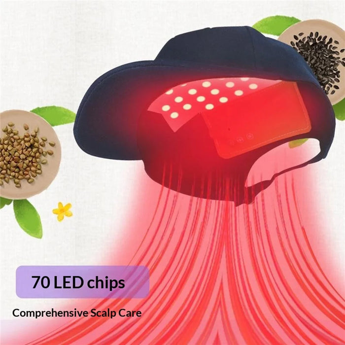 70-LED Red and Blue Light Therapy Rechargeable Hair Growth Cap with Vibrating Scalp Massage - 5