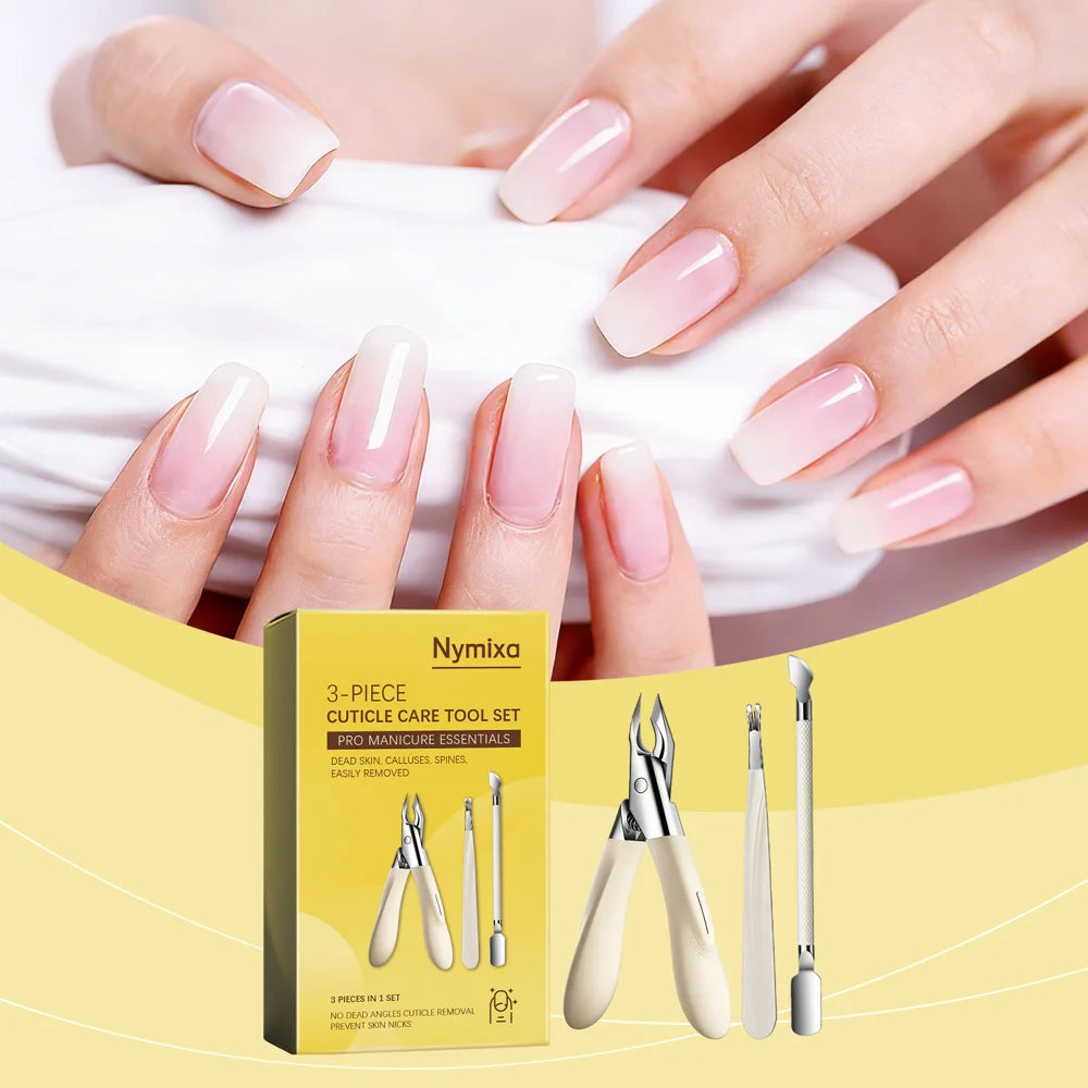 NYMIXA 3Pcs Nail Care Tools Set Ergonomic Cuticle Nipper Pusher Fork Manicure Kit for Home Travel - 1 Set - 3