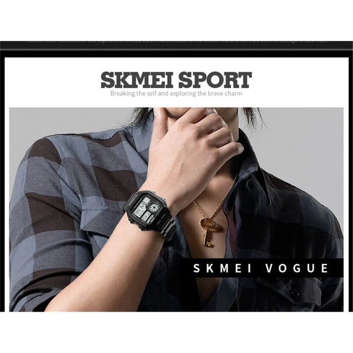 SKMEI Men's  Business Square Dial Digital Watch [Dual Time] [EL Luminous] - Black - 3