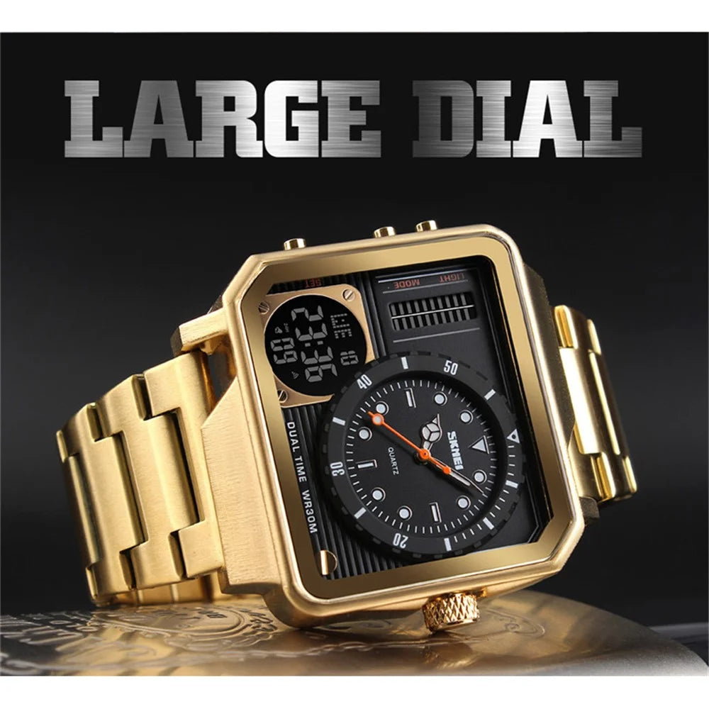 SKMEI Men Dual Display Sport Watch Stopwatch Alarm Digital Watch - Gold - 3