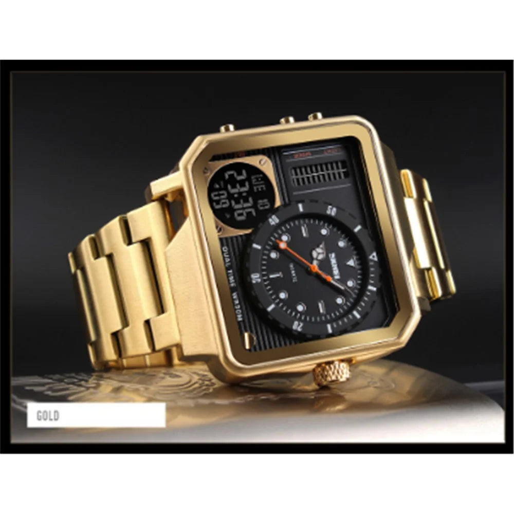 SKMEI Men Dual Display Sport Watch Stopwatch Alarm Digital Watch - Gold - 4