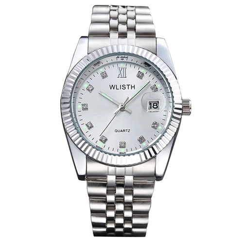 WLISTH Lovers Quartz Wrist Watch Stainless Steel Band Watch with Calendar - White Dial / Gender: Men - 1