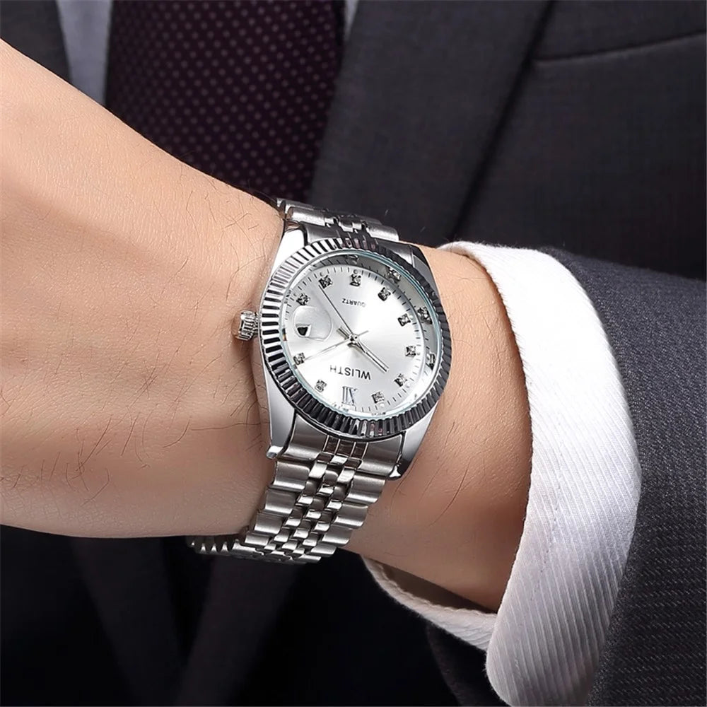 WLISTH Lovers Quartz Wrist Watch Stainless Steel Band Watch with Calendar - White Dial / Gender: Men - 2