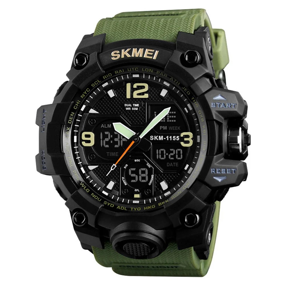 SKMEI Men Quartz Analog LED Digital Clock Military Waterproof Sport Watches - Army Green - 1