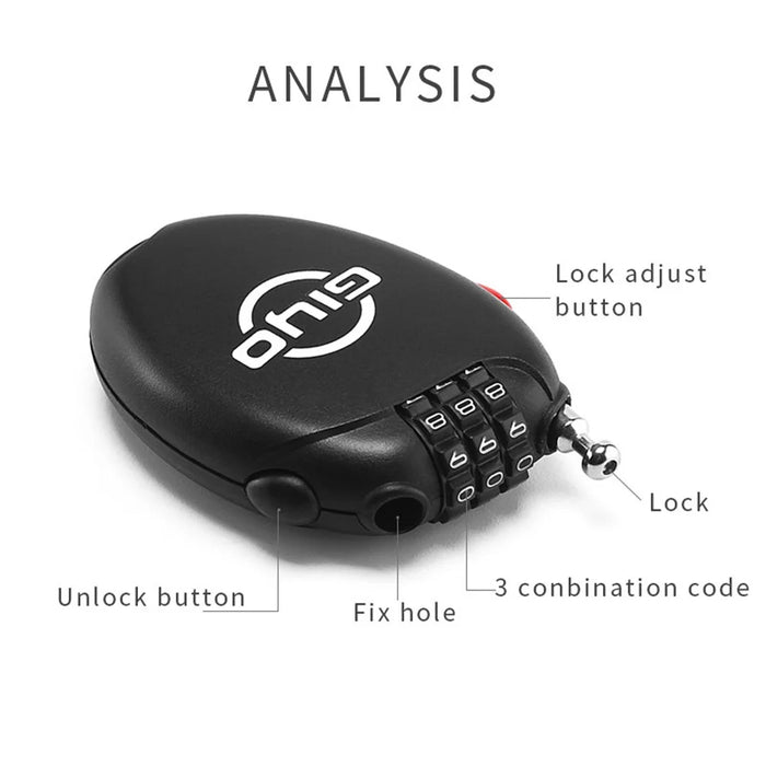 GIYO Multi-function Mini Cable Bicycle Lock Anti Theft Code Helmet Lock - 7