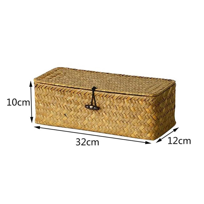 Handmade Woven Desktop Storage Basket Three Plaid Sundries Organize Jewelry Cosmetic Storage Box - 3