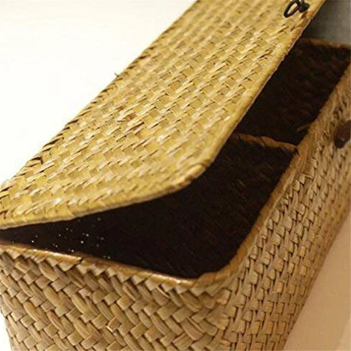 Handmade Woven Desktop Storage Basket Three Plaid Sundries Organize Jewelry Cosmetic Storage Box - 4