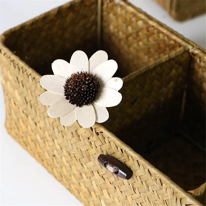 Handmade Woven Desktop Storage Basket Three Plaid Sundries Organize Jewelry Cosmetic Storage Box - 5