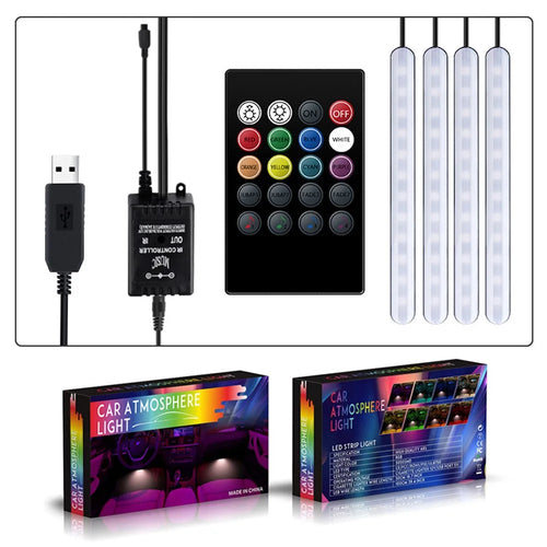 Car Interior Atmosphere RGB LED Strip Light Decorative Foot Lamp with Music and Remote Control - USB Port Charge - 1