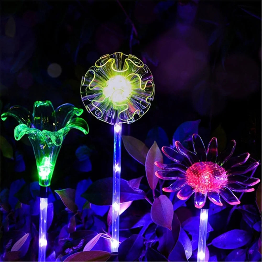 3Pcs LED Solar Power Dandelion Sunflower Stake Light Outdoor Garden Path Landscape Lamp - 2