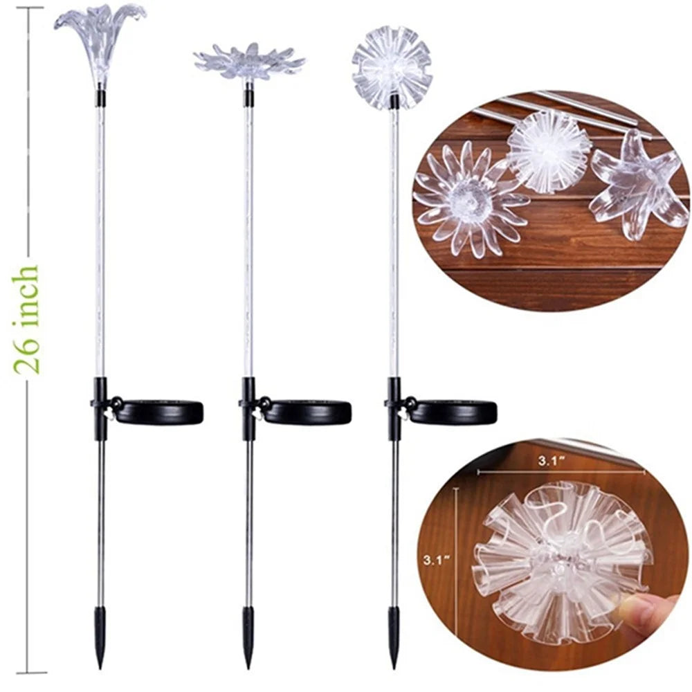 3Pcs LED Solar Power Dandelion Sunflower Stake Light Outdoor Garden Path Landscape Lamp - 4