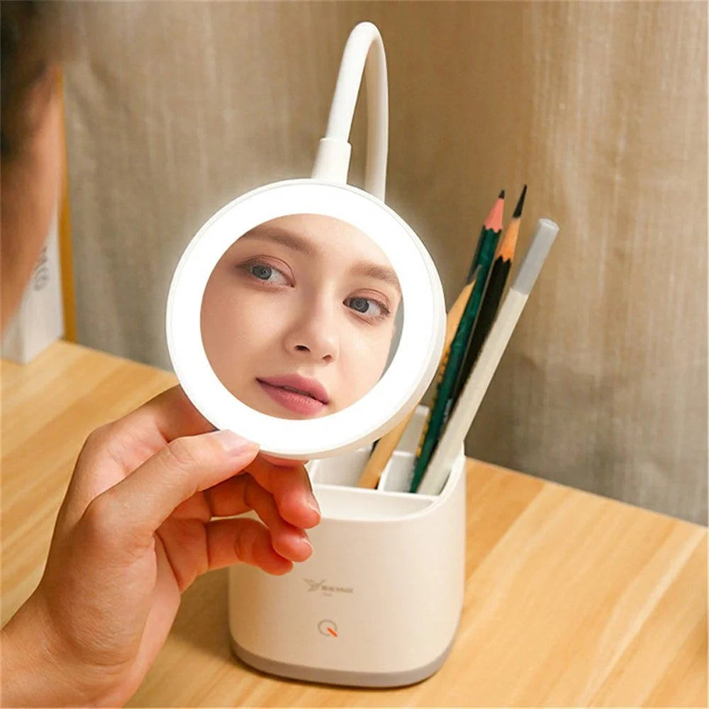 YAGE 3-in-1 Multi-functional Rechargable Makeup Mirror Pen Holder Desk Lamp - White - 2