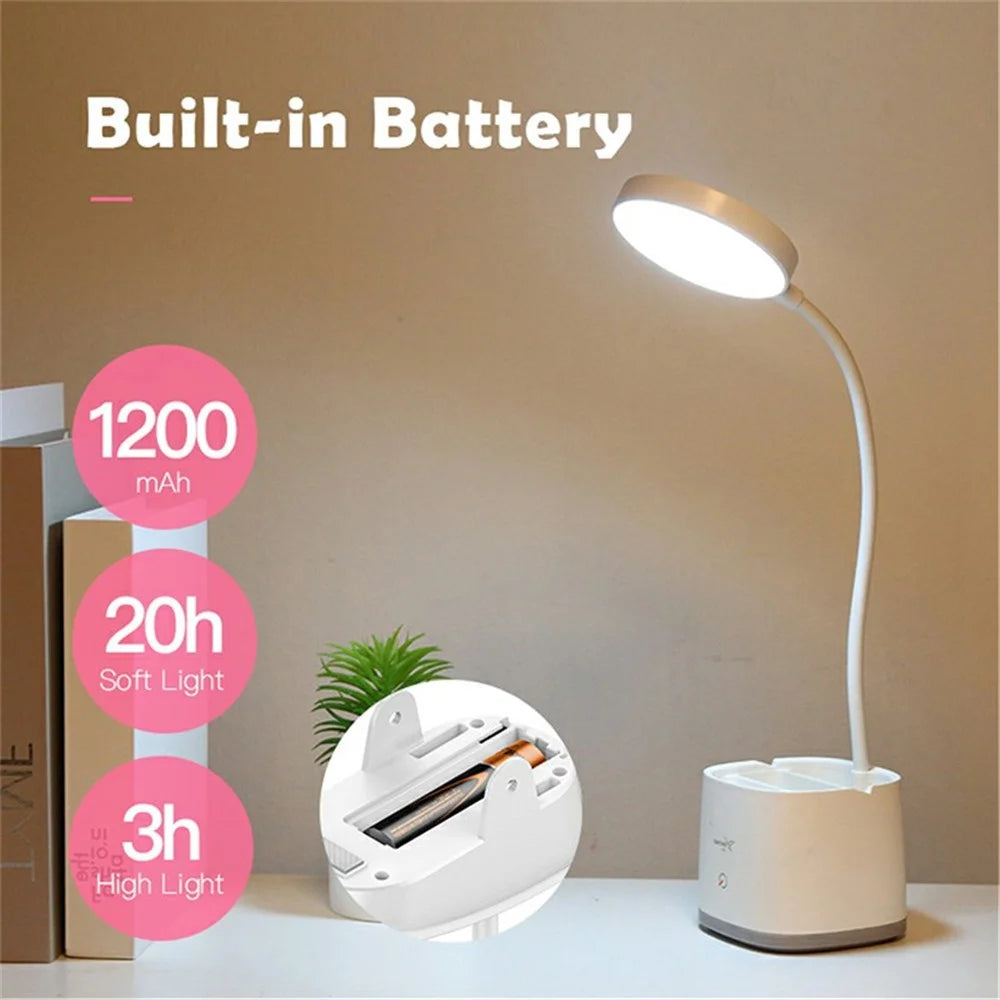 YAGE 3-in-1 Multi-functional Rechargable Makeup Mirror Pen Holder Desk Lamp - White - 3