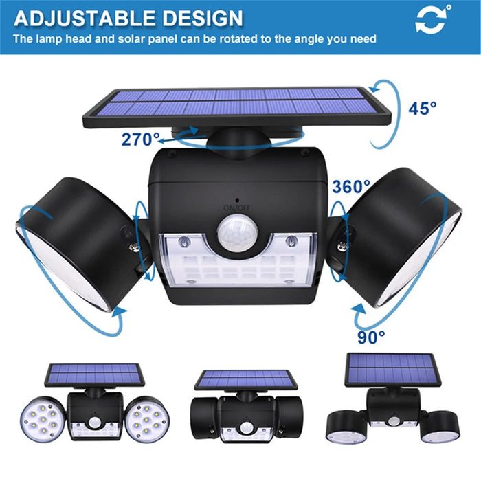 30-LED Solar Light Dual Head Solar Lamp PIR Motion Sensor Spotlight Waterproof Wall Outdoor Lights - White - 3