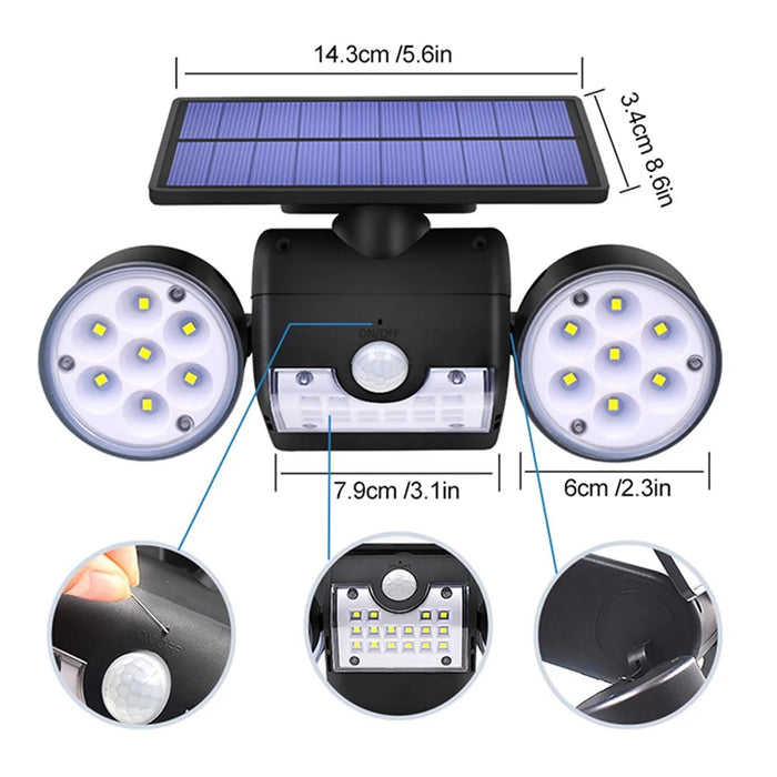 30-LED Solar Light Dual Head Solar Lamp PIR Motion Sensor Spotlight Waterproof Wall Outdoor Lights - White - 4