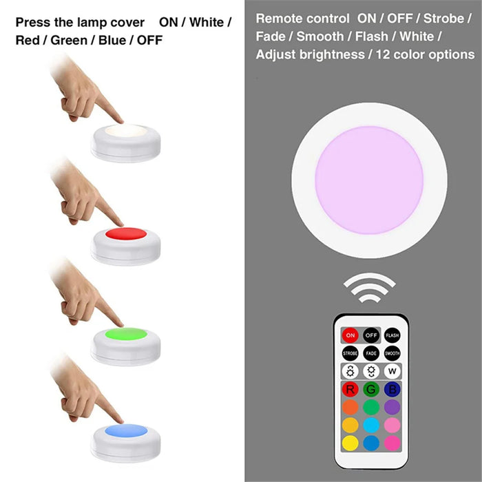 Wireless Led Light Puck RGB 12-color Changing Light Remote Control - 3