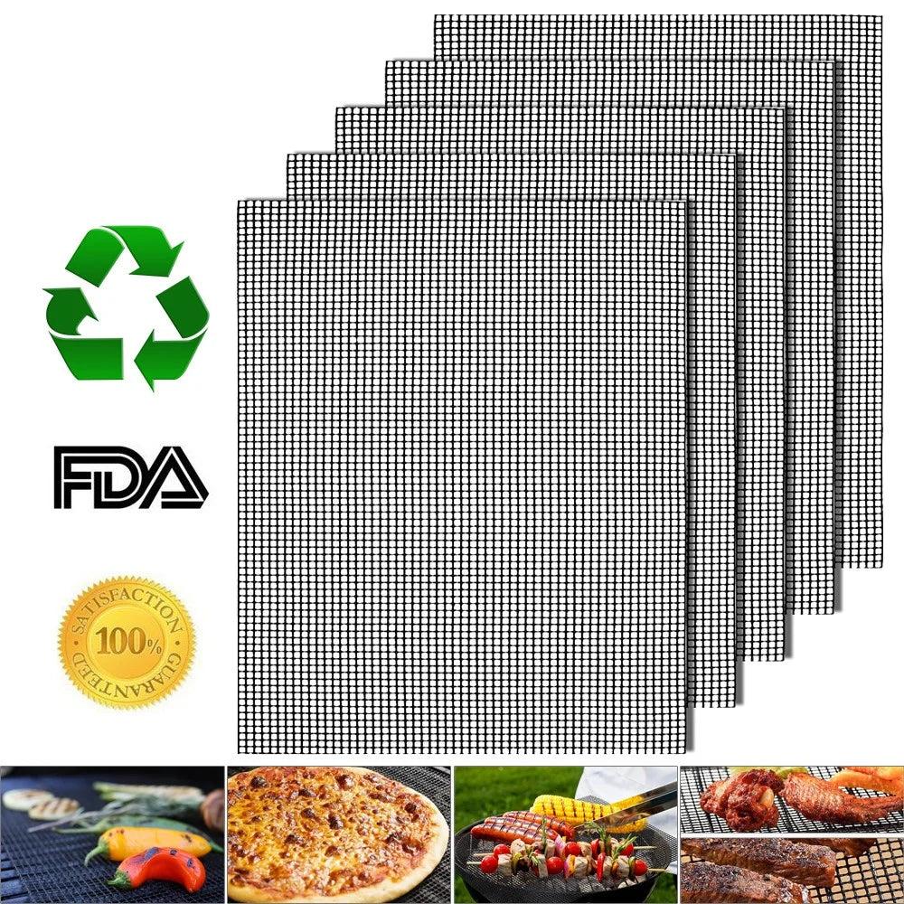 5PCS/Set Non-stick PTFE BBQ Baking Mesh Mats Reusable Pads, Size: 40 x 33cm - 1