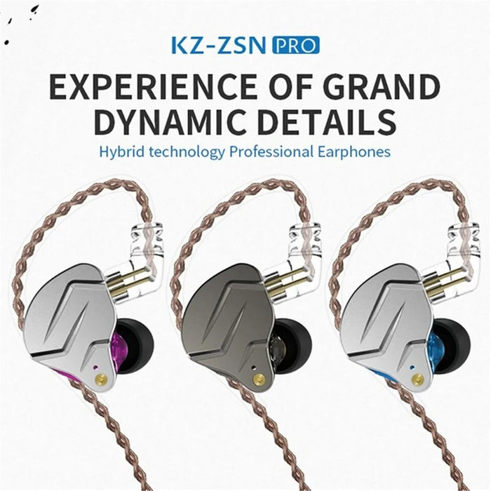 KZ-ZSN Pro In-Ear Bass Metal Music Sport Earphone without Microphone (With Microphone) - Grey - 3