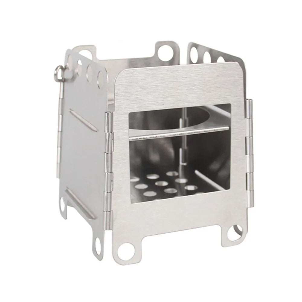 WS006S Mini Camping Picnic Stove Detachable Stainless Steel Wood Stove - Silver - 1