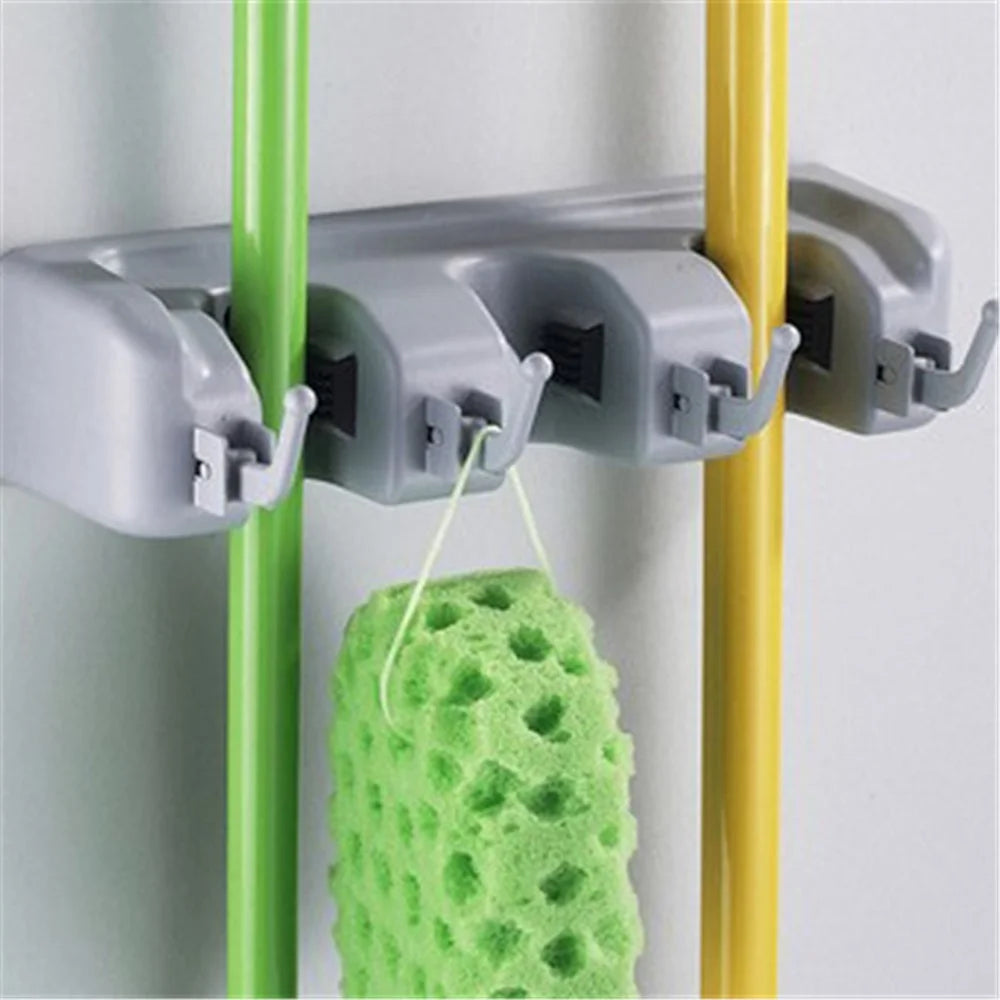 Wall Mounted Mop Broom Holder Storage with 4 Positions and 5 Hooks - 2