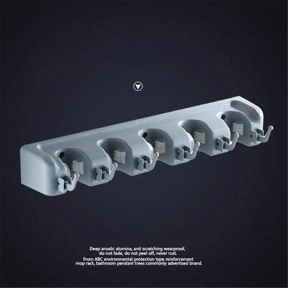 Wall Mounted Mop Broom Holder Storage with 4 Positions and 5 Hooks - 4