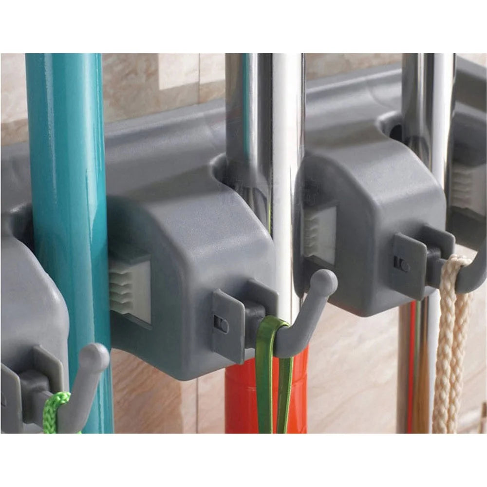 Wall Mounted Mop Broom Holder Storage with 4 Positions and 5 Hooks - 5