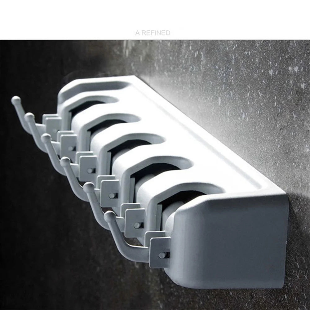 Wall Mounted Mop Broom Holder Storage with 4 Positions and 5 Hooks - 7