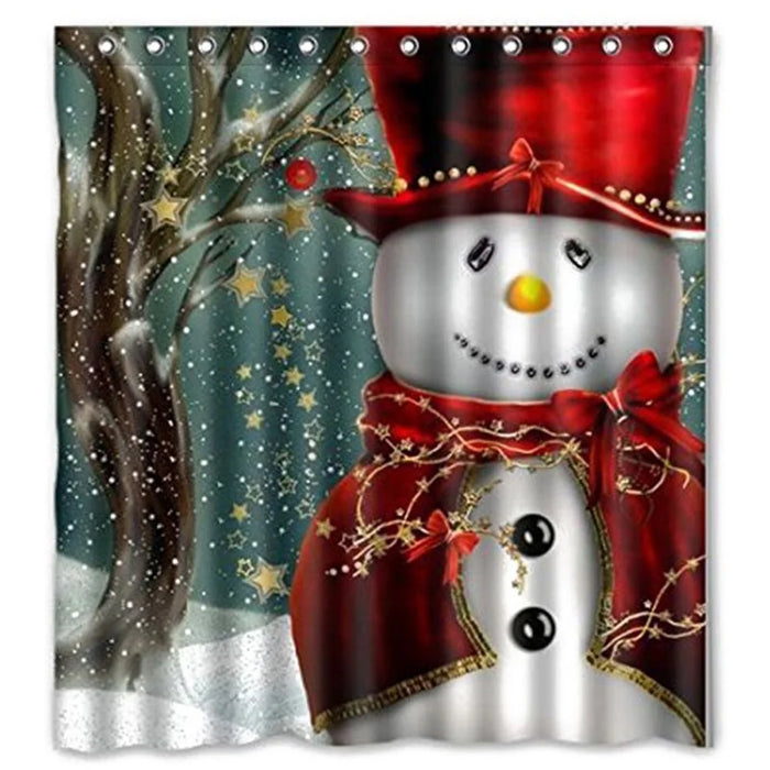 Christmas Waterproof Polyester Bathroom Shower Curtain Decor with Hook, Size: 150cm x 180cm - Snowman in Red Hat - 2